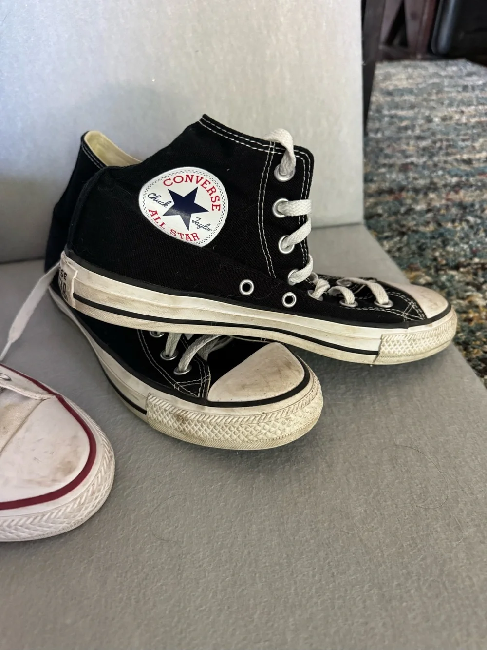 Converse White High-Top Sneakers with Red and Navy Trim